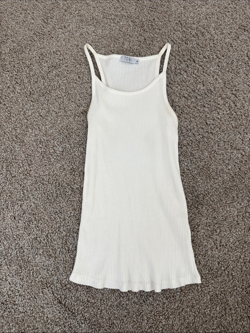 Tobi Off-White Ribbed Tank Slip Dress